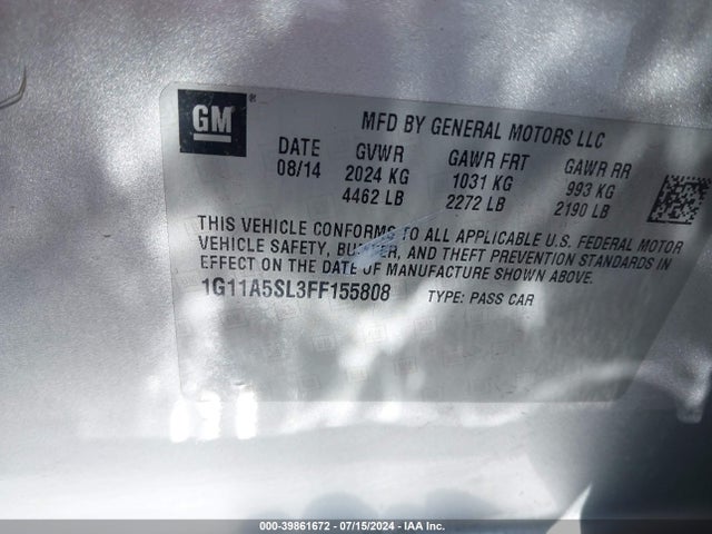 Chevrolet Malibu 1fl 2015 1G11A5SL3FF155808 Image 9