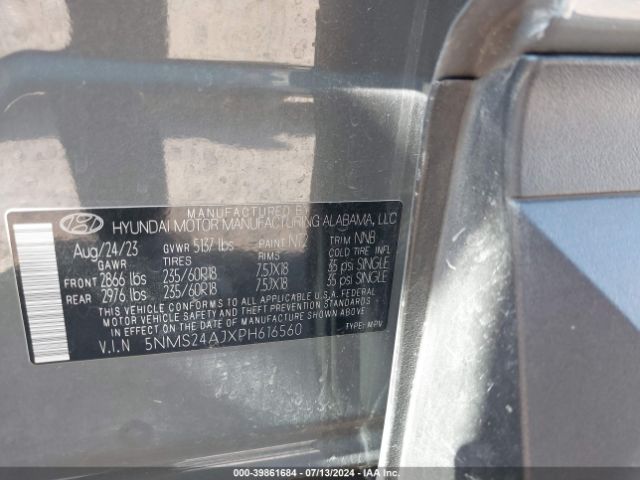 5NMS24AJXPH616560 Hyundai Santa Fe Sel