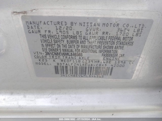 Nissan Versa Sv Xtronic Cvt 2021 3N1CN8EV6ML846565 Image 9