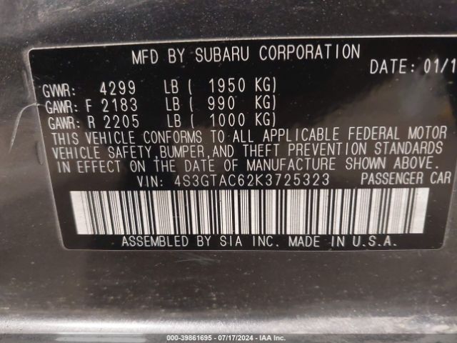 4S3GTAC62K3725323 Subaru Impreza 2.0i Premium