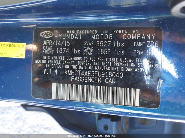 Hyundai ACCENT GLS 2015 KMHCT4AE5FU918040 Image 9
