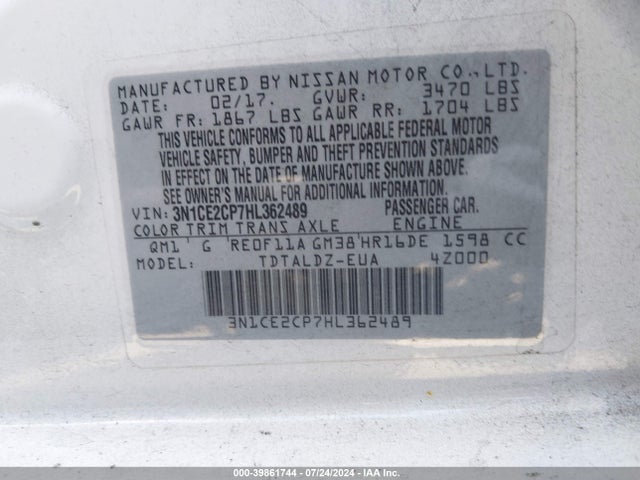 Nissan Versa Note Sv 2017 3N1CE2CP7HL362489 Image 9