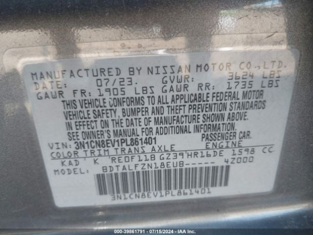 3N1CN8EV1PL861401 Nissan Versa 1.6 Sv Xtronic Cvt