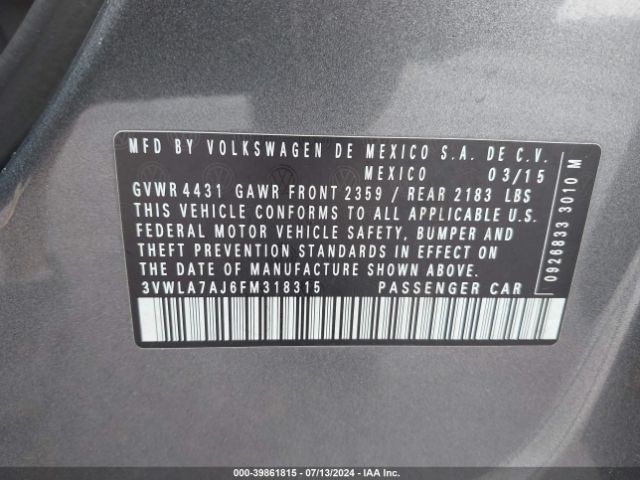 3VWLA7AJ6FM318315 Volkswagen Jetta 2.0l Tdi Se