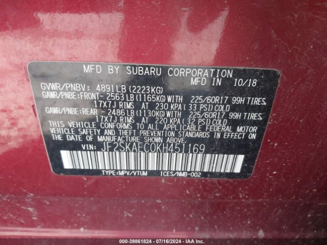 JF2SKAEC0KH451169 Subaru Forester Premium