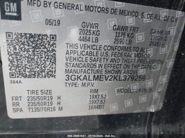 3GKALMEV2KL379259 GMC Terrain Sle