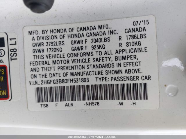 2HGFG3B80FH531893 Honda CIVIC EX