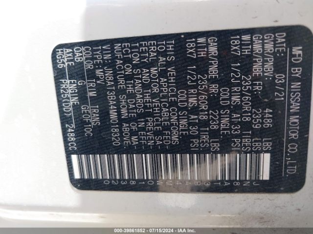 JN8AT3BA4MW018320 Nissan Rogue Sv Fwd