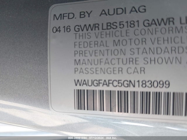 WAUGFAFC5GN183099 Audi A6 2.0t Premium Plus