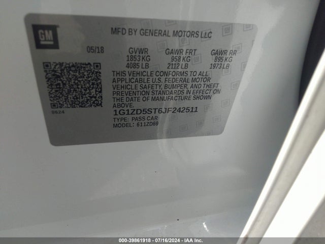 Chevrolet MALIBU LT 2018 1G1ZD5ST6JF242511 Image 9