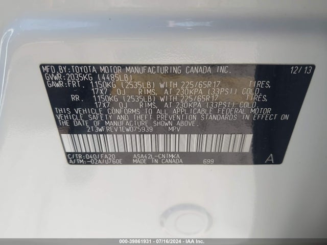 Toyota Rav4 Xle 2014 2T3WFREV1EW075939 Image 9