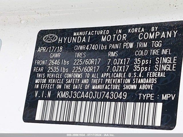 Hyundai TUCSON SEL 2018 KM8J3CA40JU743049 Image 9