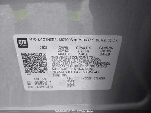 3GNAXKEG6PS199647 Chevrolet Equinox Fwd Lt