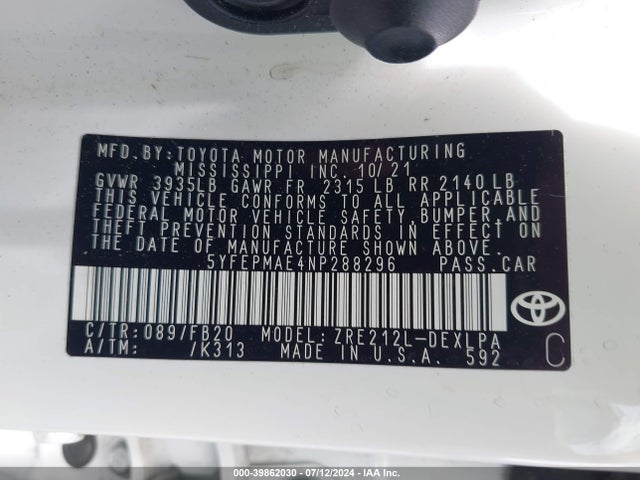 Toyota COROLLA LE 2022 5YFEPMAE4NP288296 Image 9