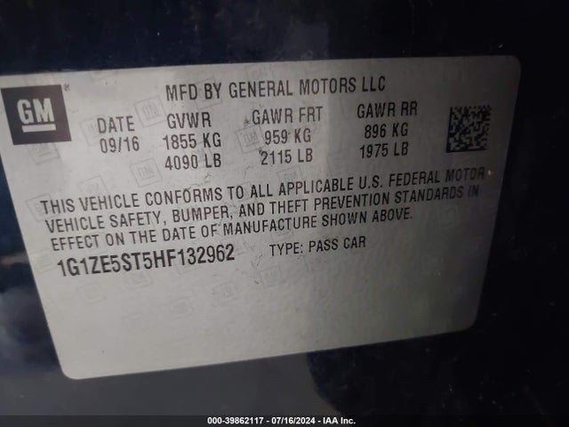 Chevrolet MALIBU 1LT 2017 1G1ZE5ST5HF132962 Image 9