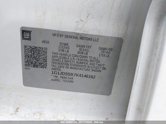 Chevrolet Sonic Lt Auto 2019 1G1JD5SB7K4146162 Image 9