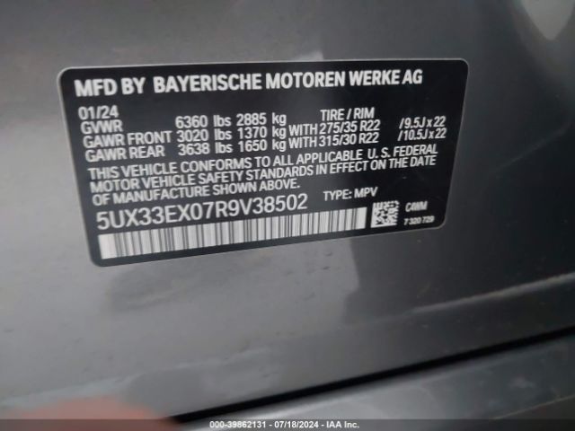 5UX33EX07R9V38502 BMW X6 Xdrive40i