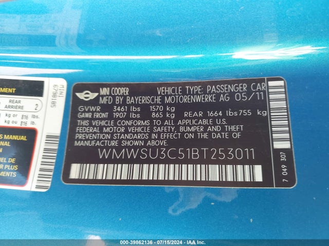 2011 MINI COOPER WMWSU3C51BT253011 Photo 8