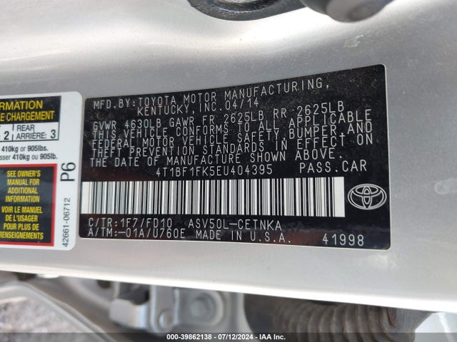 Toyota CAMRY LE 2014 4T1BF1FK5EU404395 Image 9
