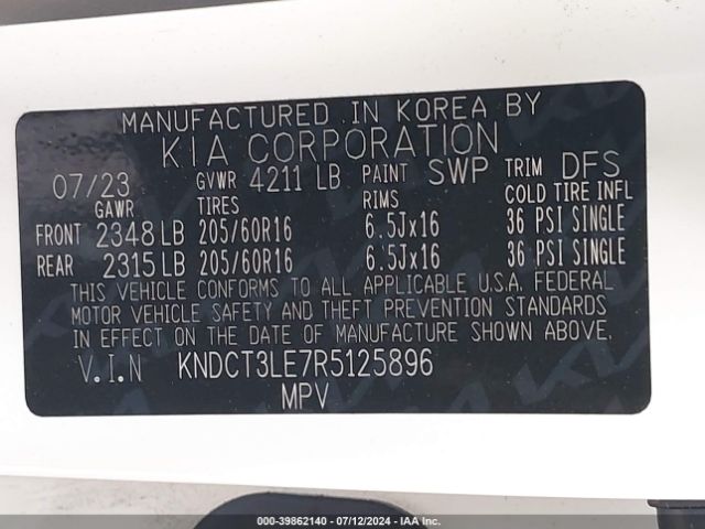 KNDCT3LE7R5125896 KIA NIRO SX