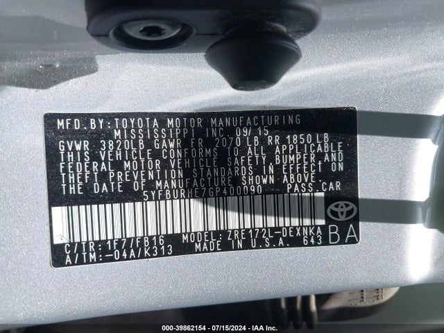 Toyota COROLLA LE 2016 5YFBURHE7GP400090 Image 9