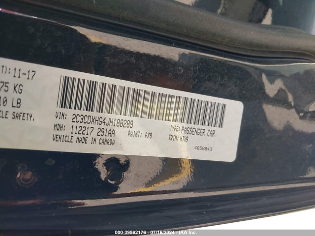 2C3CDXHG4JH188289 Dodge Charger Sxt Plus Rwd