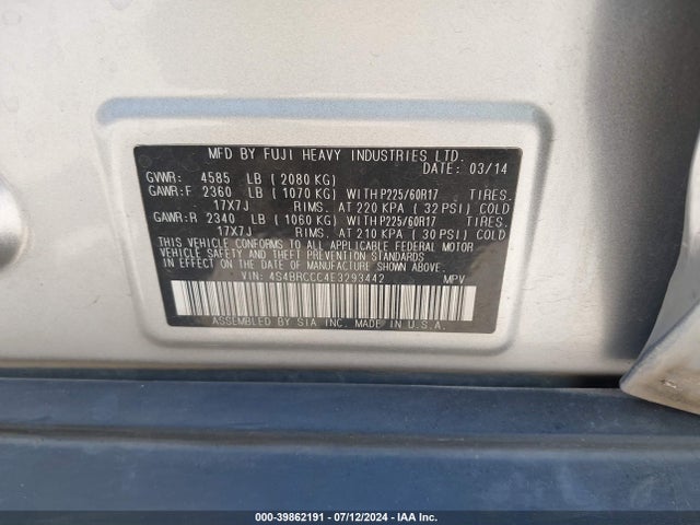 Subaru Outback 2.5i Premium 2014 4S4BRCCC4E3293442 Image 9