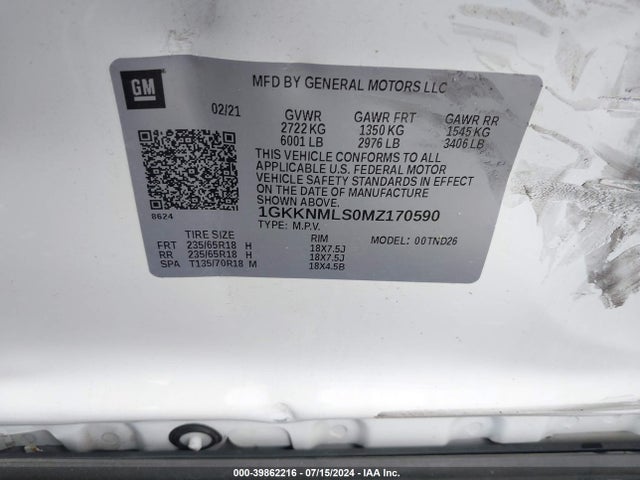 1GKKNMLS0MZ170590 GMC Acadia Fwd Slt