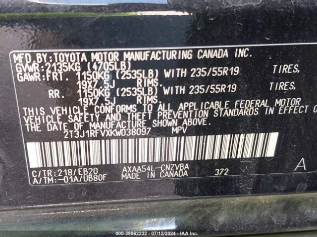 2T3J1RFVXKW038097 Toyota Rav4 Adventure