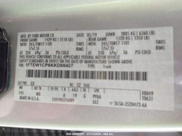 Ford F-150 Xlt 2019 1FTEW1CP8KKD88427 Image 9