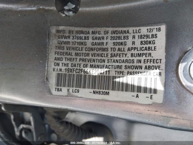 19XFC2F66KE204711 Honda Civic Lx