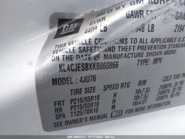 KL4CJESBXKB860866 Buick Encore Awd Preferred