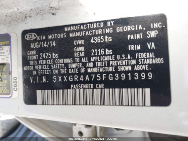 5XXGR4A75FG391399 KIA OPTIMA SX