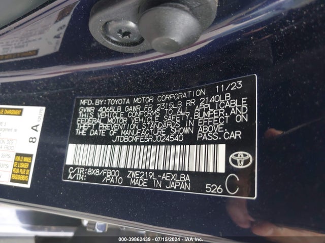 Toyota Corolla Hybrid Le 2024 JTDBCMFE5RJ024540 Image 9