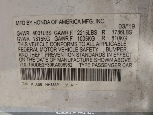 19UDE2F30KA006962 Acura Ilx Standard