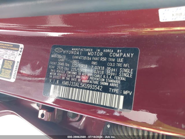 Hyundai TUCSON SEL 2019 KM8J33AL5KU993542 Image 9