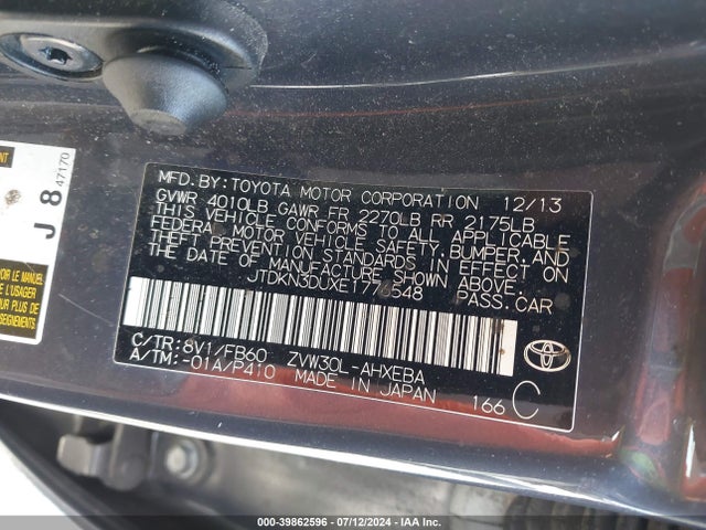 Toyota Prius Three 2014 JTDKN3DUXE1776548 Image 9