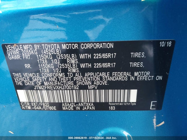 Toyota RAV4 LE 2017 JTMZFREVXHJ700192 Image 9
