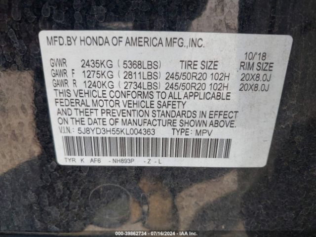 5J8YD3H55KL004363 Acura Mdx Tech Pkg