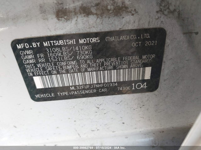 ML32FUFJ7NHF01934 Mitsubishi Mirage G4 Black Edition/es/le