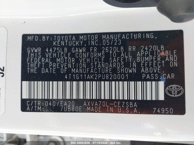 Toyota CAMRY SE 2023 4T1G11AK2PU820001 Image 9