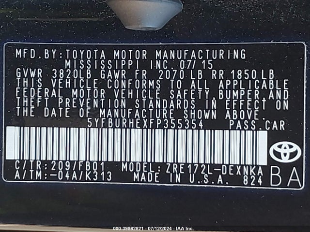 Toyota COROLLA LE 2015 5YFBURHEXFP355354 Image 26