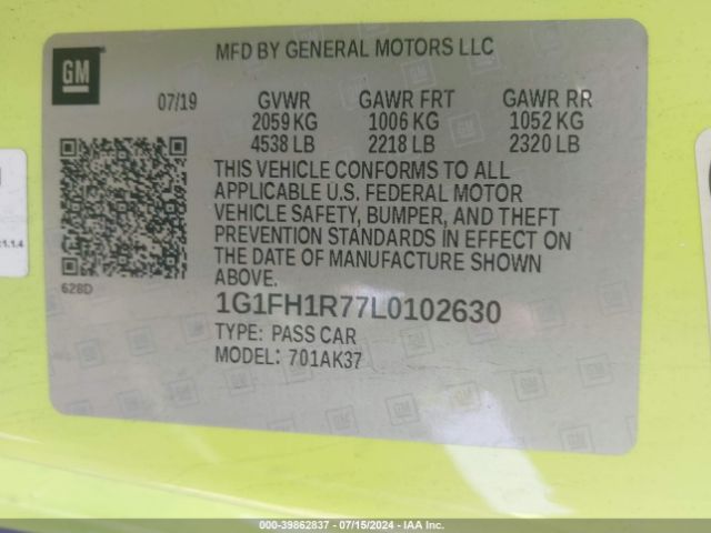 1G1FH1R77L0102630 Chevrolet Camaro Rwd  2ss