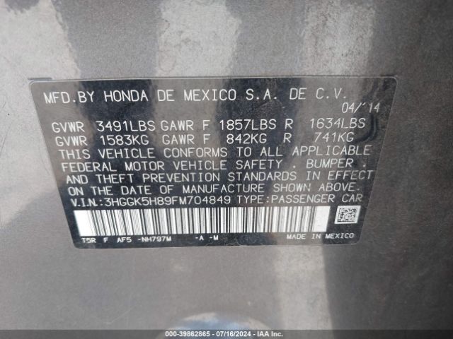 3HGGK5H89FM704849 Honda Fit Ex/ex-l