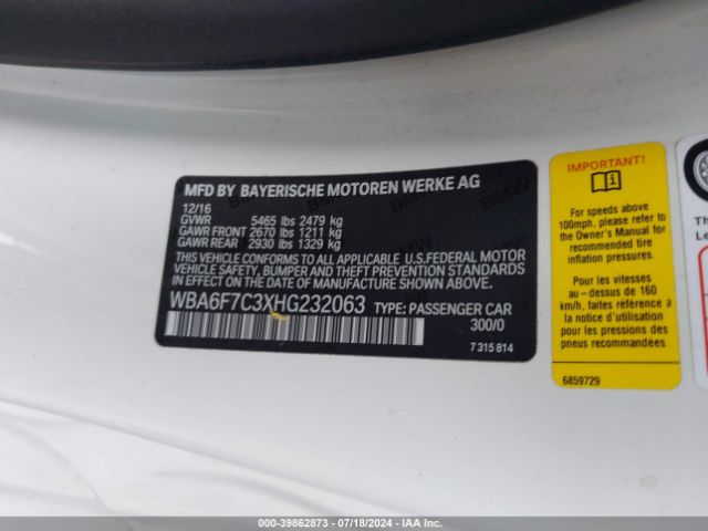 2017 BMW 650I WBA6F7C3XHG232063 Photo 8