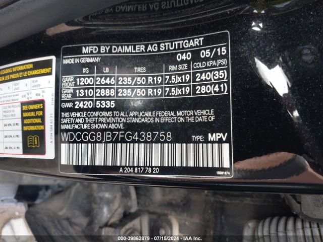 WDCGG8JB7FG438758 Mercedes-Benz Glk 350 4matic