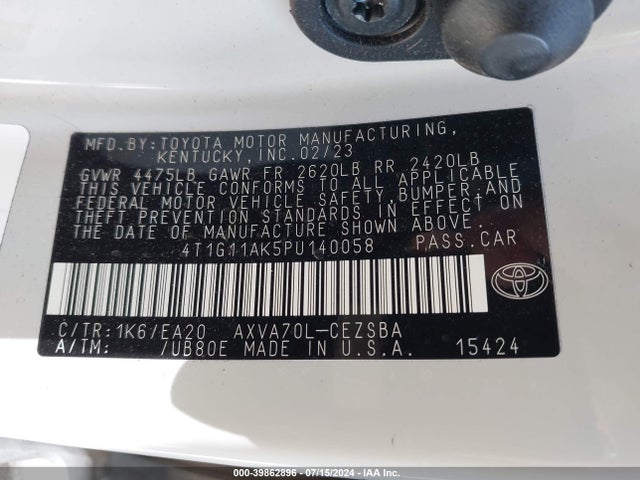 Toyota CAMRY SE 2023 4T1G11AK5PU140058 Image 9