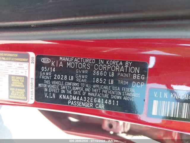KIA RIO LX 2014 KNADM4A32E6414811 Image 9
