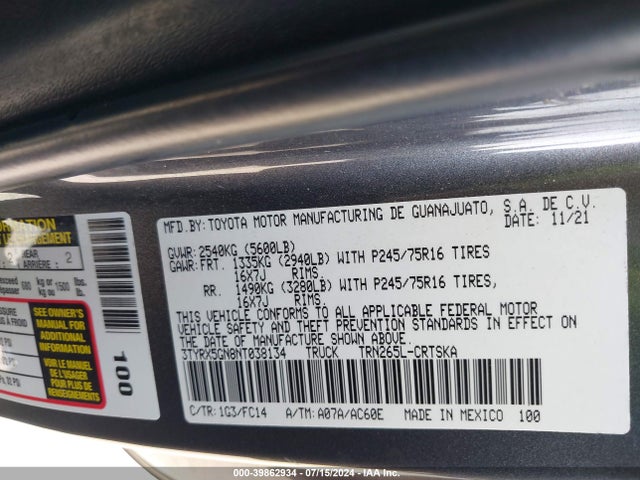 Toyota Tacoma Sr5 2022 3TYRX5GN8NT038134 Image 9
