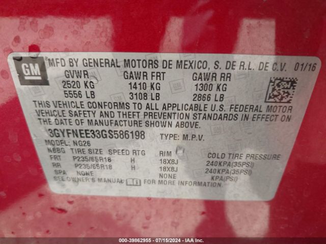 3GYFNEE33GS586198 Cadillac Srx Luxury Collection
